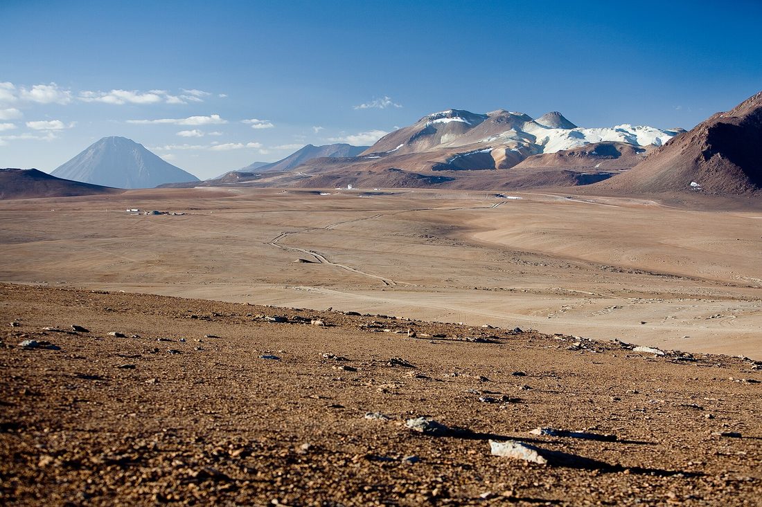 The Chajnantor plateau in the Atacama, the high-altitude site of the FYST telescope.